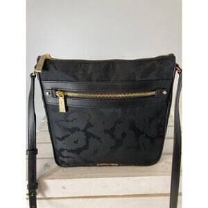 MICHAEL KORS, MEDIUM BLACK NYLON ANIMAL PRINT CROSSBODY BAG